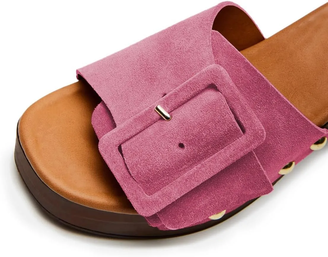 Milooey shoes Women's Open Round Toe Studded Platform Mules Chunkly Block High Heel Slippers Buckle Slip On Sandals Indoor Outdoor Daily Causal Slide Shoes Size 4-16 US