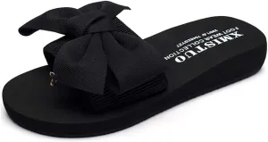 MIOKE Women's Bowtie Wedge Slide Sandals Fashion High Heel Platform Comfort Anti-Slip Summer Beach Sandal