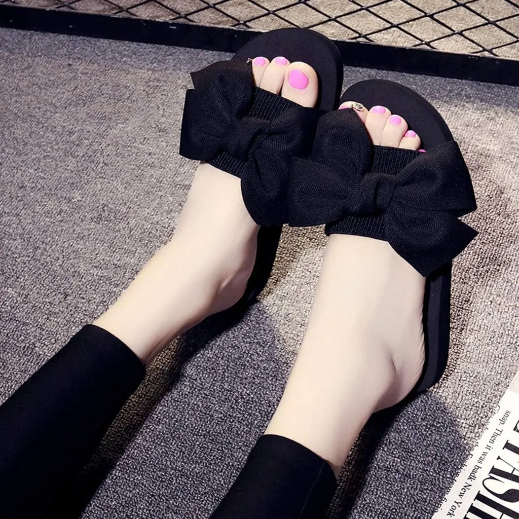 MIOKE Women's Bowtie Wedge Slide Sandals Fashion High Heel Platform Comfort Anti-Slip Summer Beach Sandal