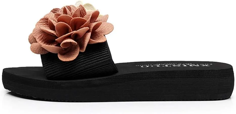 MIOKE Womens Lace Flower Flat Slide Sandals Fashion Bohemia Platform Comfort NonSlip Summer Beach Sandals