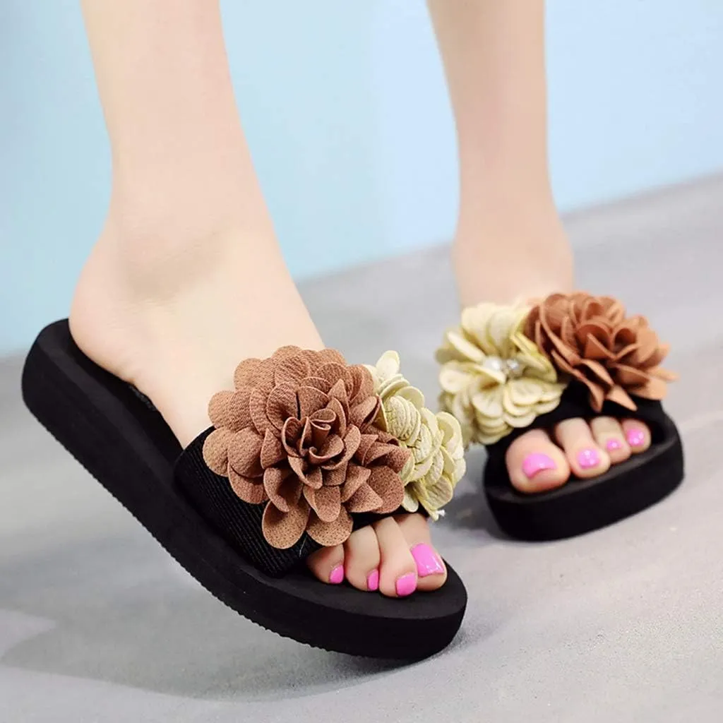 MIOKE Womens Lace Flower Flat Slide Sandals Fashion Bohemia Platform Comfort NonSlip Summer Beach Sandals