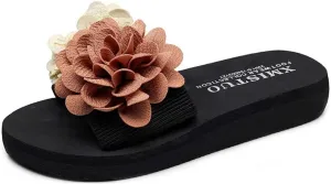 MIOKE Womens Lace Flower Flat Slide Sandals Fashion Bohemia Platform Comfort NonSlip Summer Beach Sandals