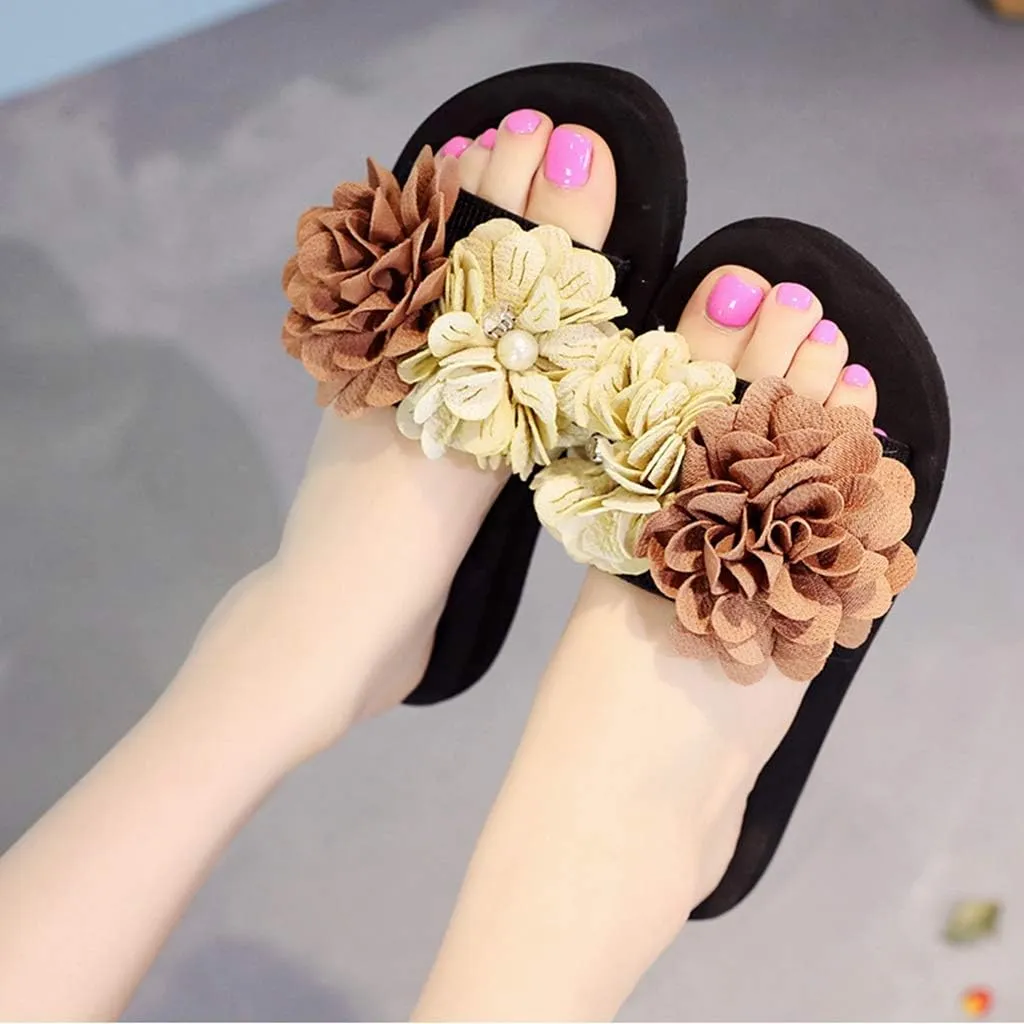 MIOKE Womens Lace Flower Flat Slide Sandals Fashion Bohemia Platform Comfort NonSlip Summer Beach Sandals