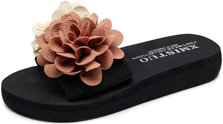 MIOKE Womens Lace Flower Flat Slide Sandals Fashion Bohemia Platform Comfort NonSlip Summer Beach Sandals