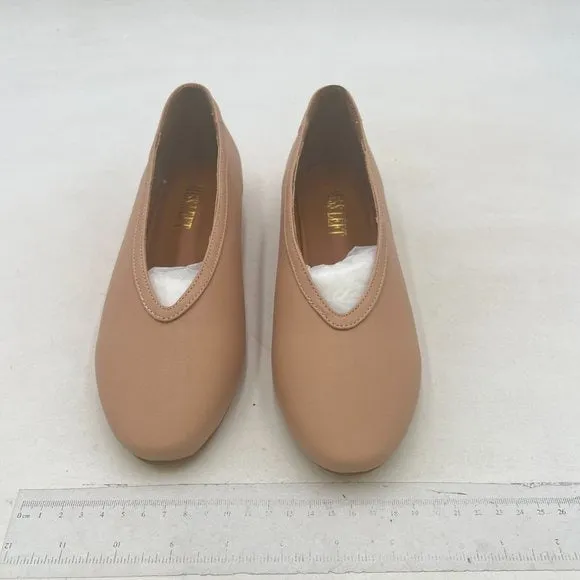 miss left Nude Round Toe V-Cut Ballet Flats Comfortable Slip on Ballroom Shoes