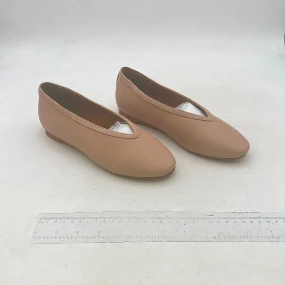 miss left Nude Round Toe V-Cut Ballet Flats Comfortable Slip on Ballroom Shoes