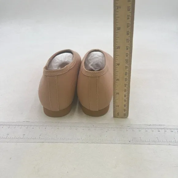 miss left Nude Round Toe V-Cut Ballet Flats Comfortable Slip on Ballroom Shoes