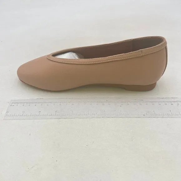 miss left Nude Round Toe V-Cut Ballet Flats Comfortable Slip on Ballroom Shoes