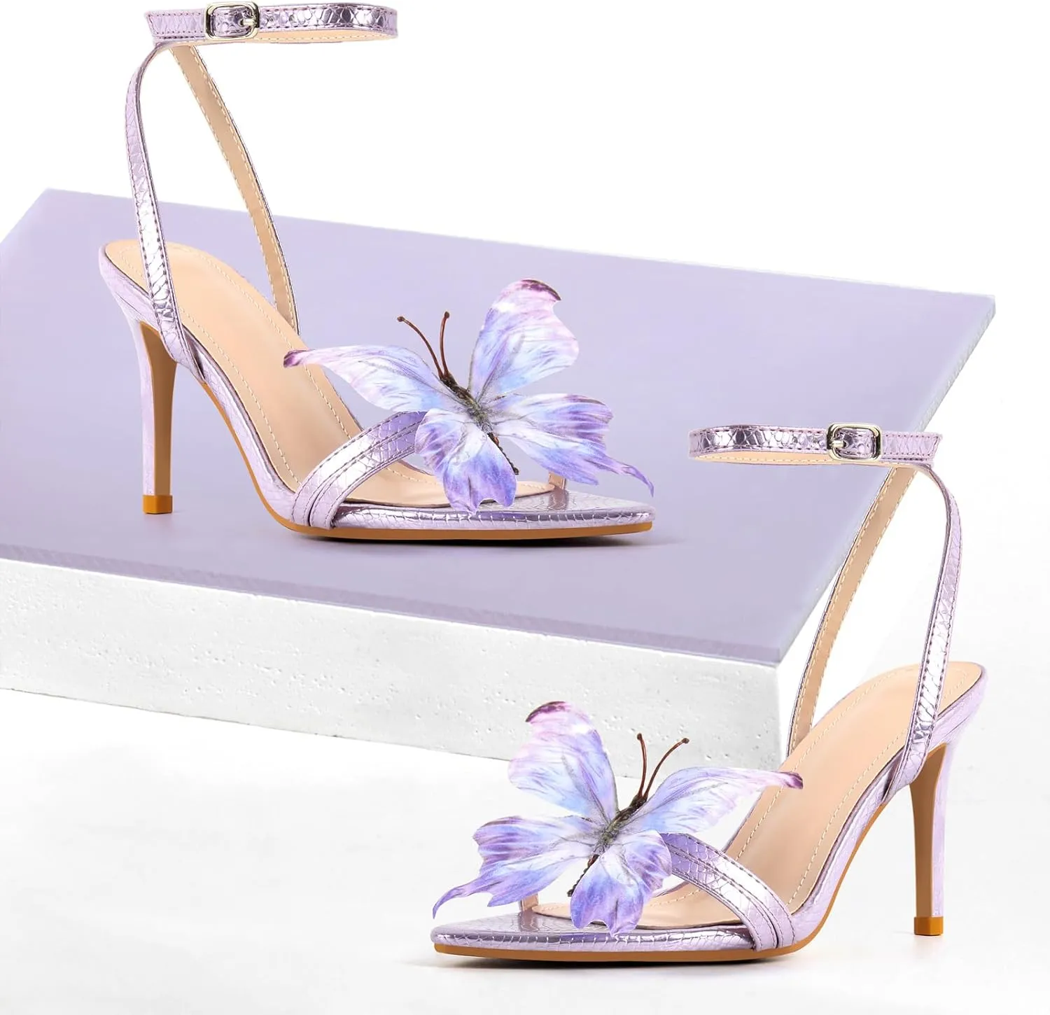 MissHeel Butterfly Heels for Women Ankle Strap High Heels Pointed Toe