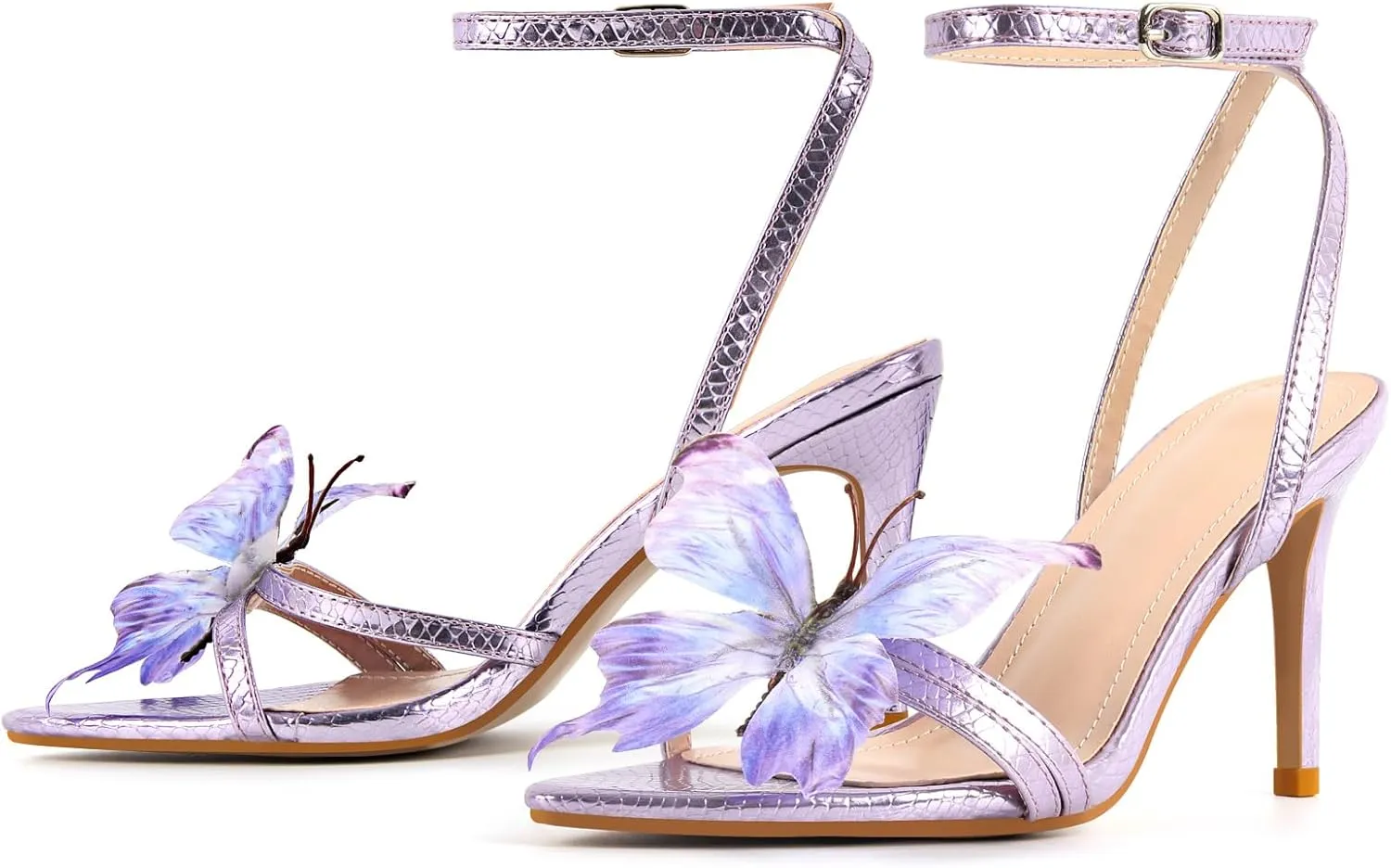 MissHeel Butterfly Heels for Women Ankle Strap High Heels Pointed Toe
