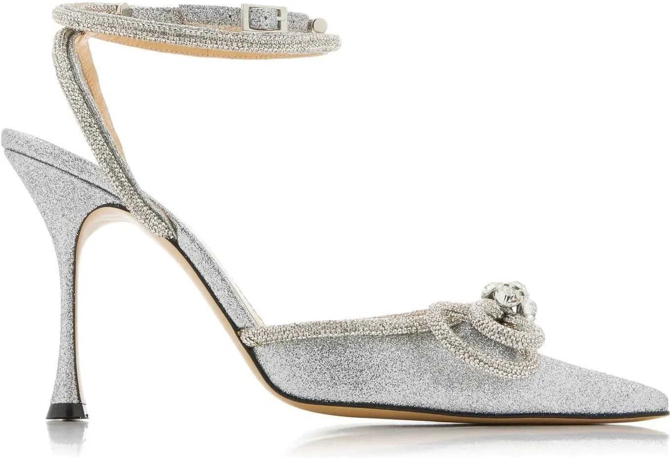 MissHeel Clear Rhinestone Ankle Strap Pumps Heels with Crystal Double Bows 3 inch