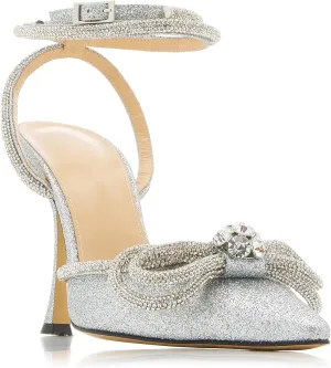 MissHeel Clear Rhinestone Ankle Strap Pumps Heels with Crystal Double Bows 3 inch