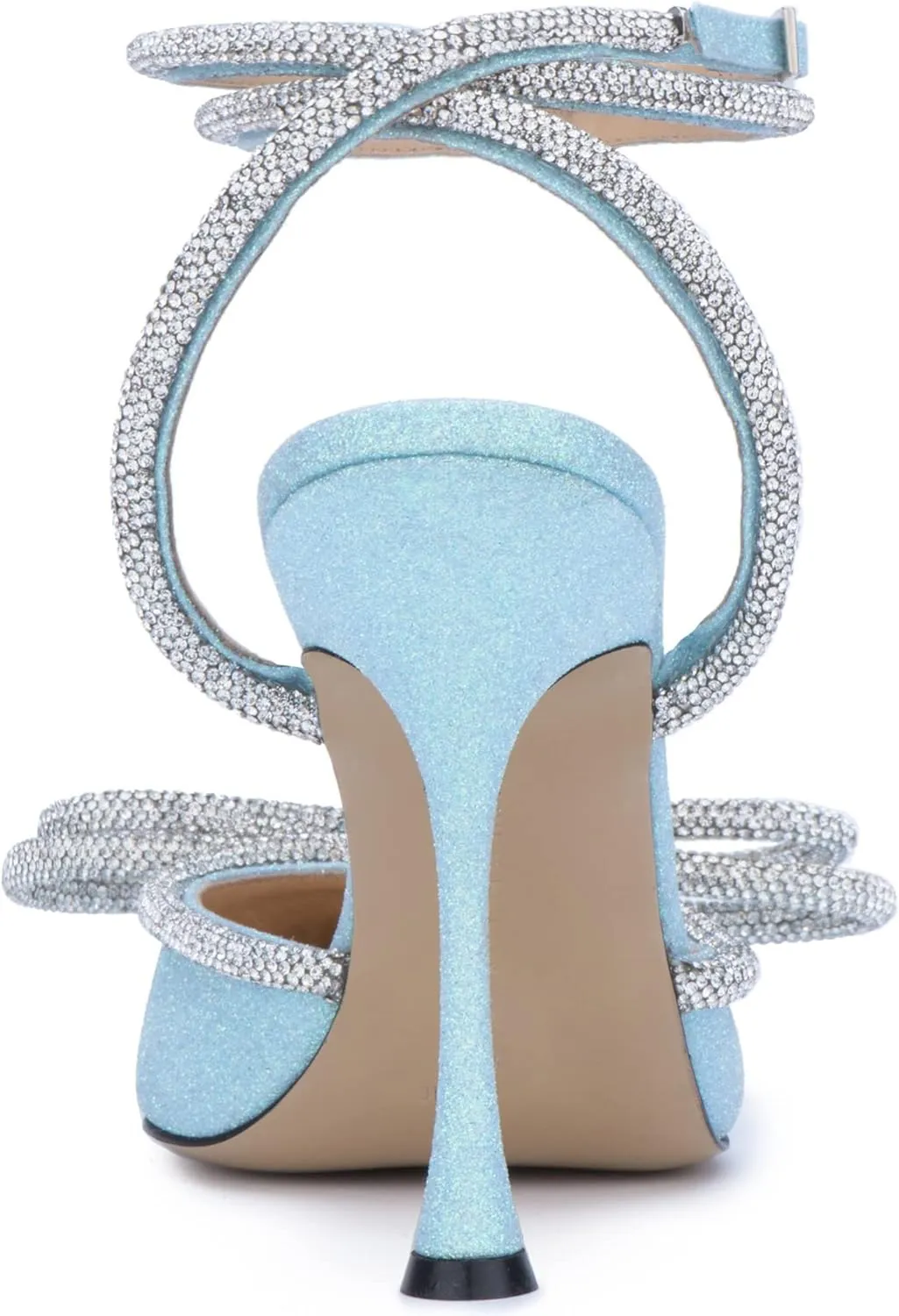 MissHeel Clear Rhinestone Ankle Strap Pumps Heels with Crystal Double Bows 3 inch