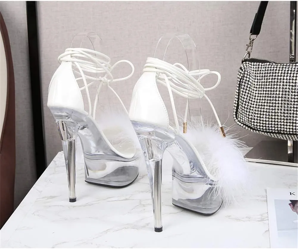 MissHeel Lace Up Clear Platform Heels Stiletto Sandals
