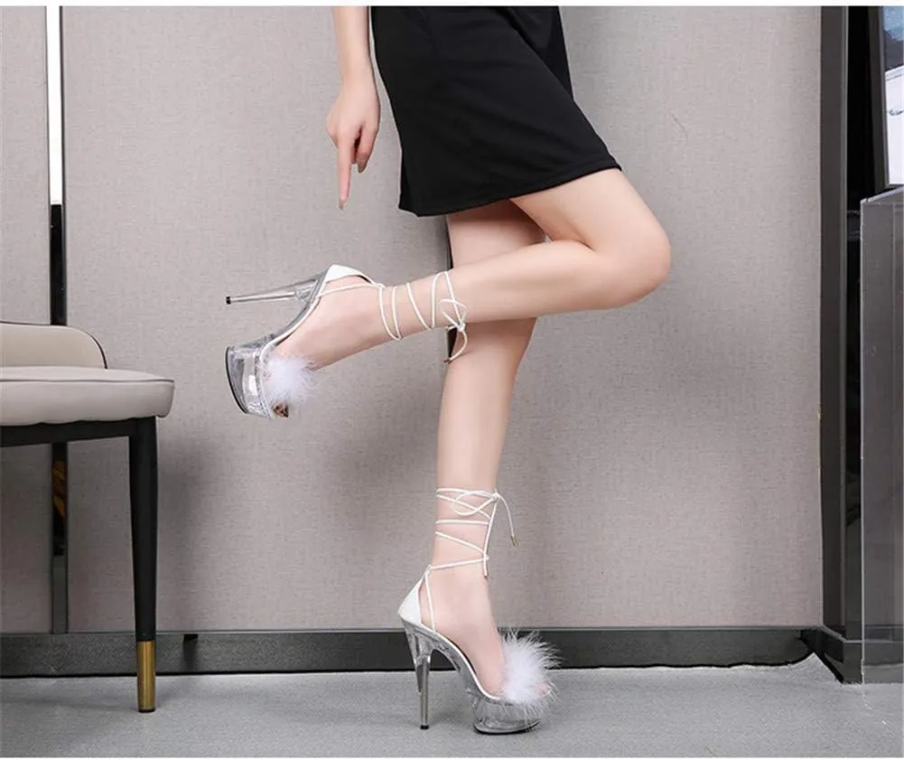 MissHeel Lace Up Clear Platform Heels Stiletto Sandals