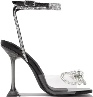 MissHeel Open Toe Bow Heels for Women Transparent Chunky Heel Ankle Strap with Rhinestone