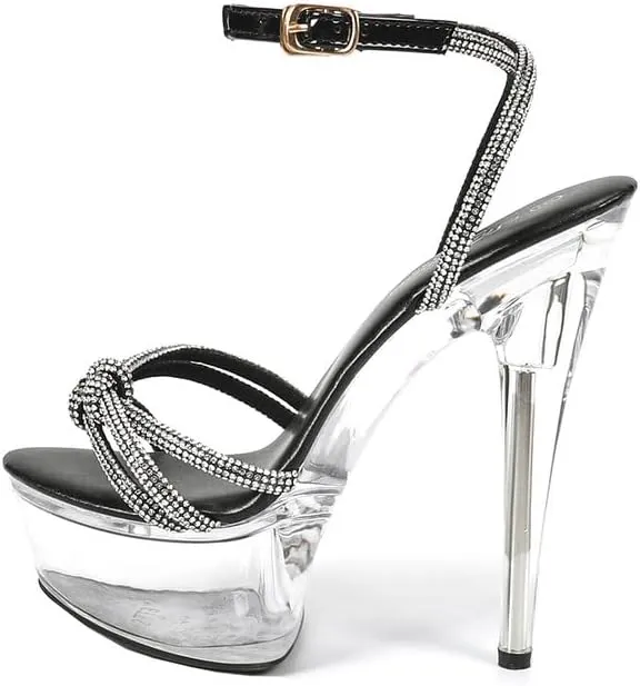 MissHeel Sparkling Rhinestones Ankle Strap Clear Platform Heels