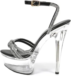 MissHeel Sparkling Rhinestones Ankle Strap Clear Platform Heels