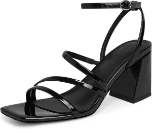 Modatope Women Heeled Sandals Strappy Heels Square Open Toe Chunky Block Heels Ankle Strap Sandals for Women Comfortable Heels