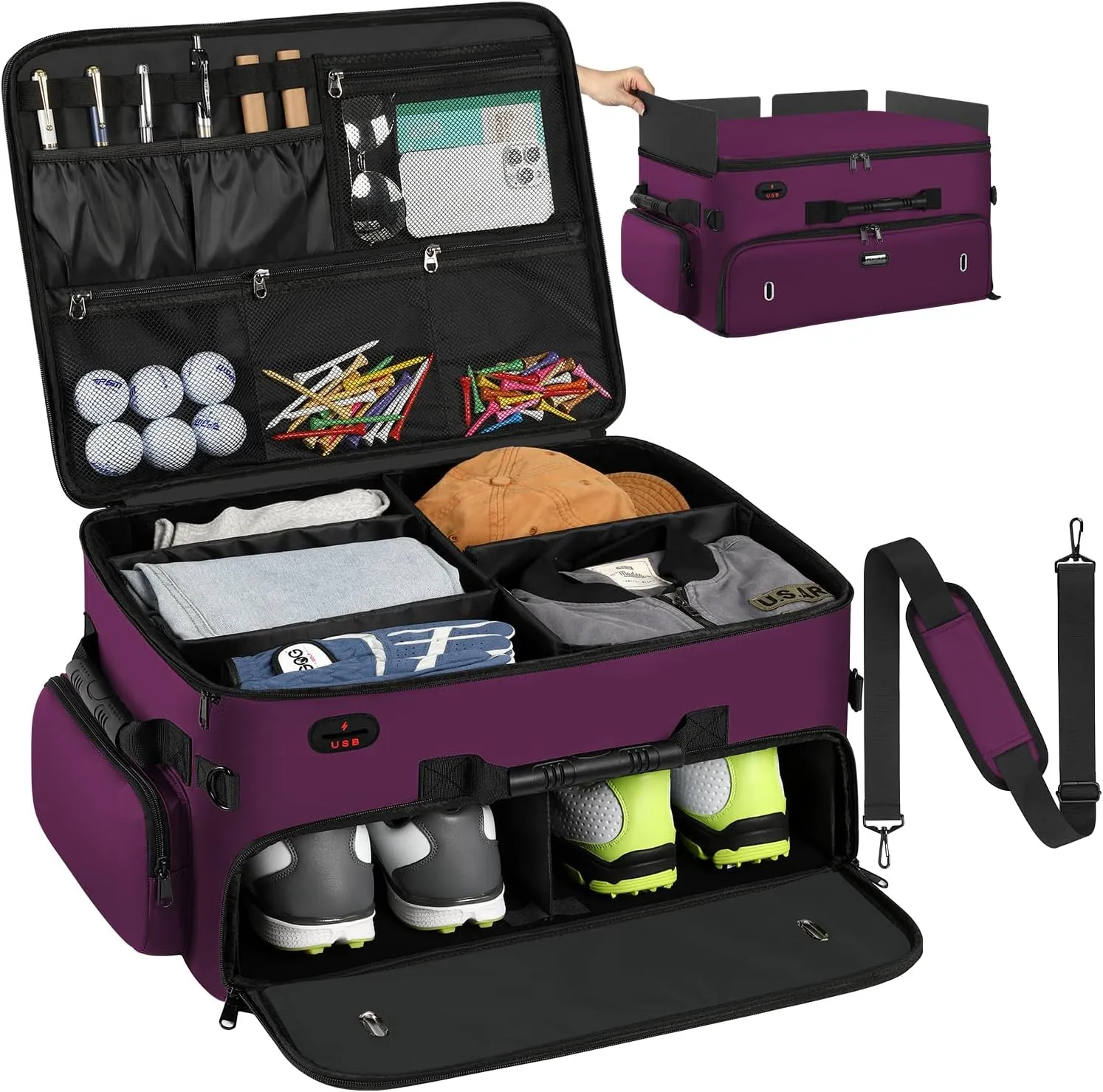 Mogplof Extra Large 2 Layer Golf Trunk Organizer, Golf Gifts for Men Golfers, 20"x 14"x 10" Water-Resistant Car Durable Golf Organizer for 2 Pair Shoes, Balls, Tees, Clothes, Gloves, Accessories
