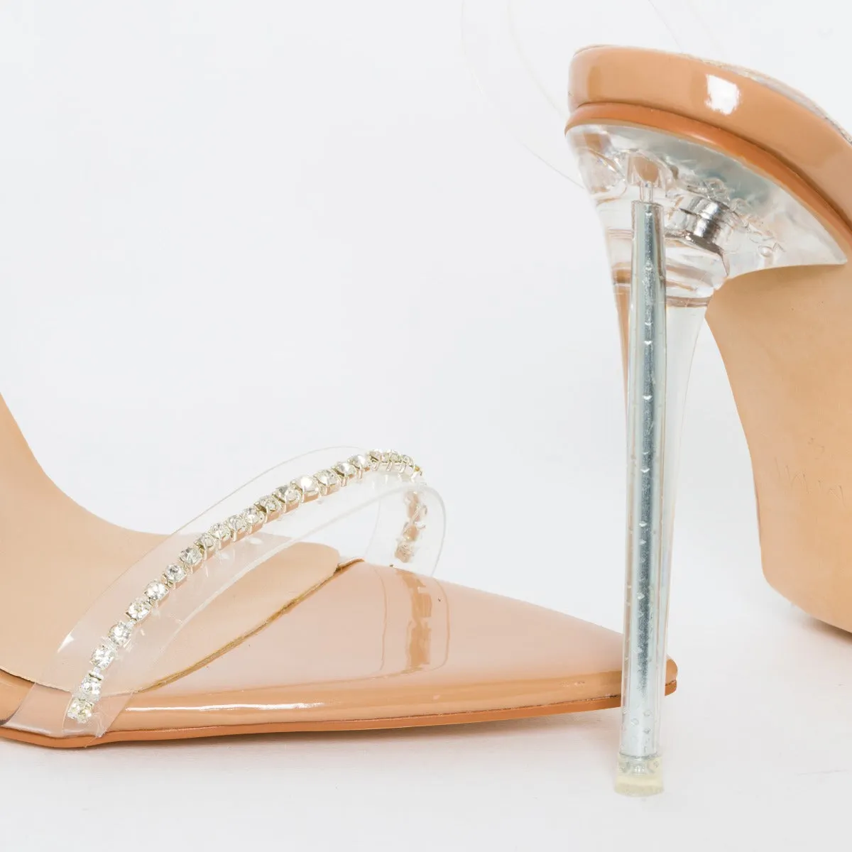 Molly Nude Patent Clear Diamante Stiletto Heels