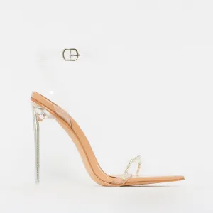 Molly Nude Patent Clear Diamante Stiletto Heels
