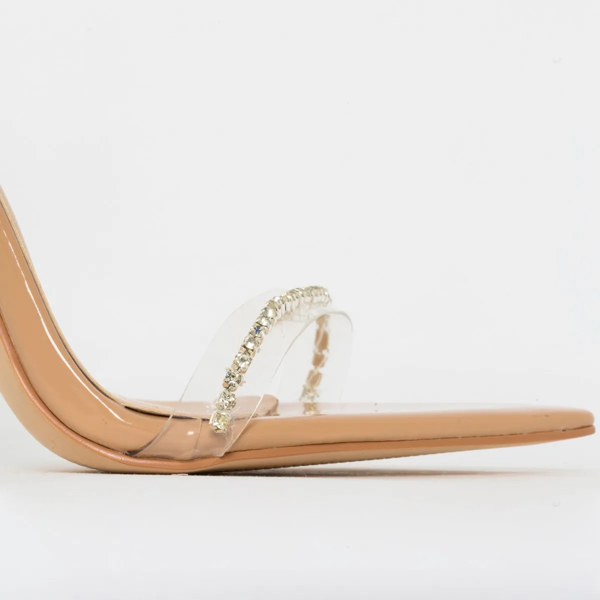 Molly Nude Patent Clear Diamante Stiletto Heels