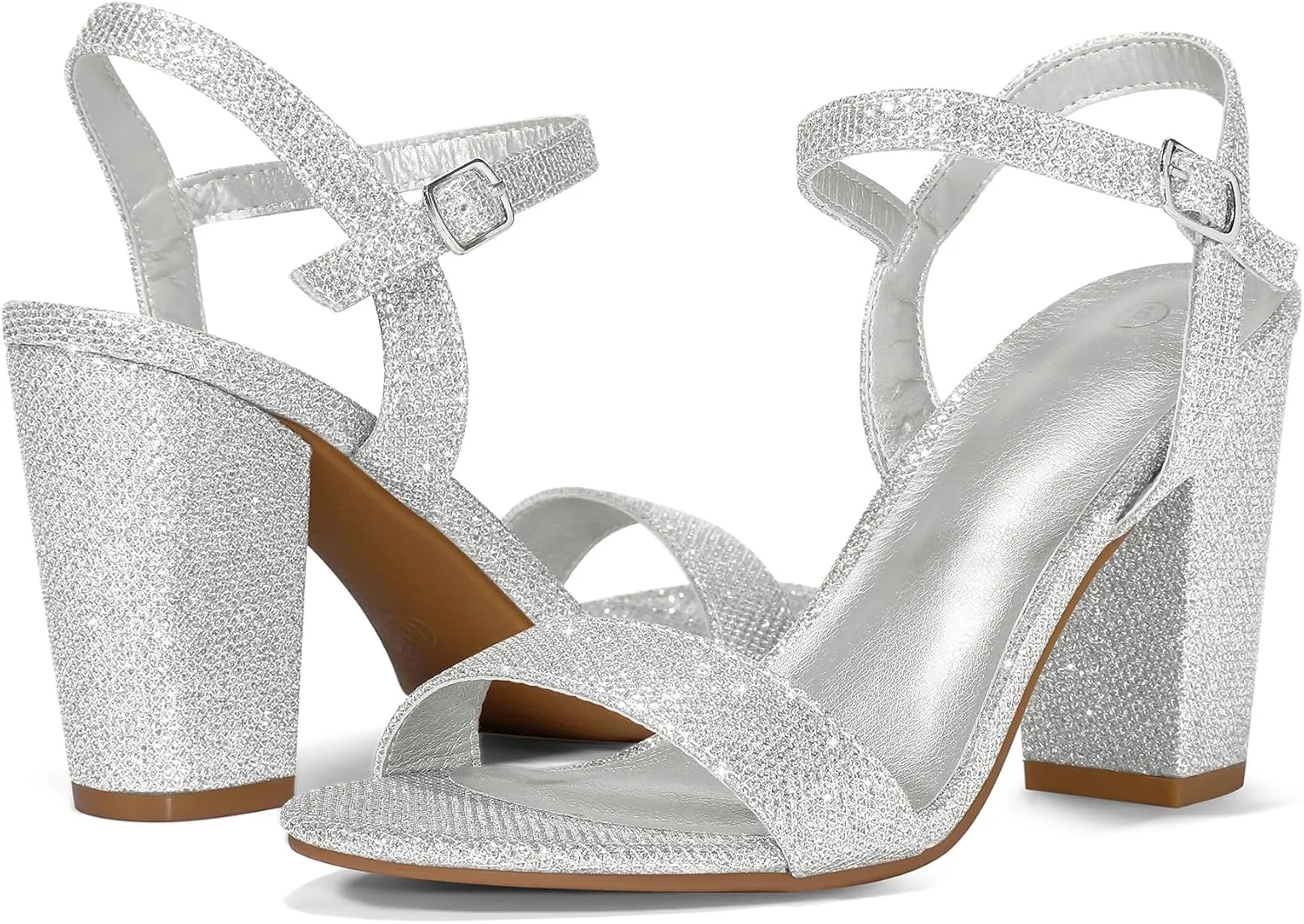 mysoft Women's Chunky Block Heels 3.3IN Open Toe Ankle Strap High Heeled Sandals Wedding Party Dress Pump Shoes
