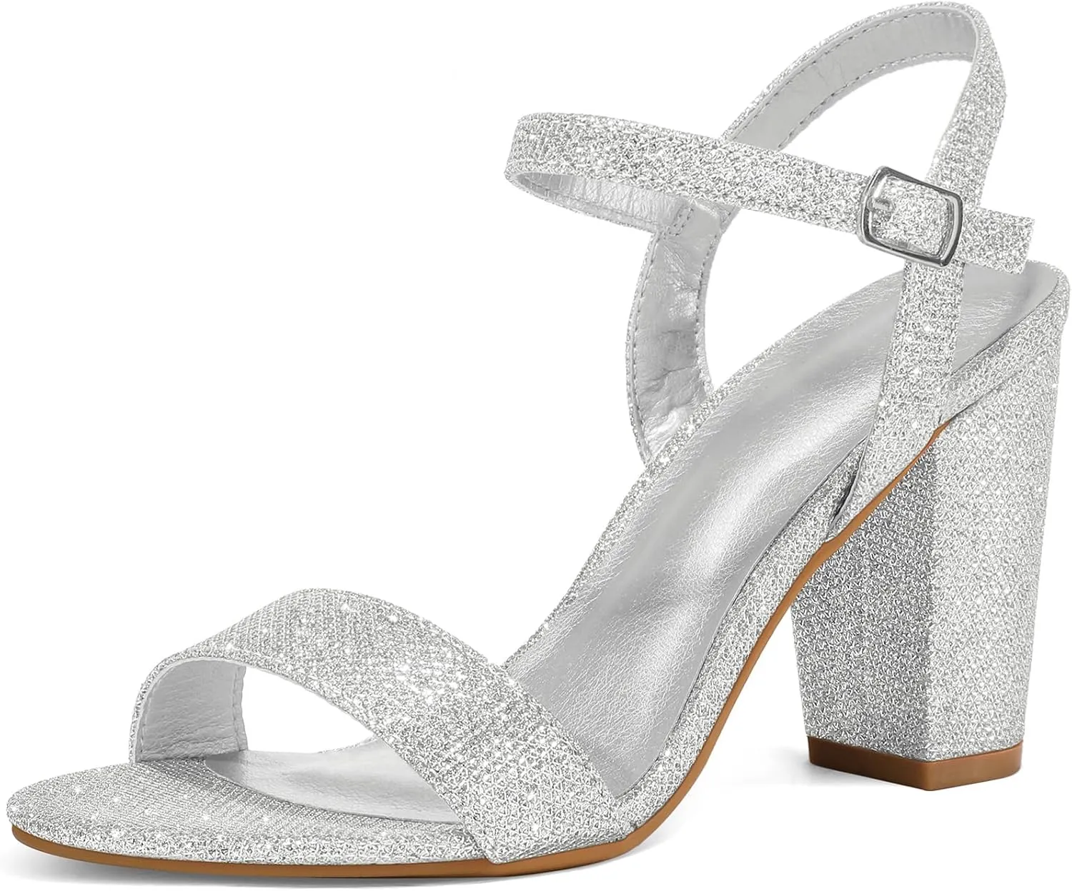 mysoft Women's Chunky Block Heels 3.3IN Open Toe Ankle Strap High Heeled Sandals Wedding Party Dress Pump Shoes