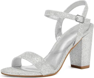 mysoft Women's Chunky Block Heels 3.3IN Open Toe Ankle Strap High Heeled Sandals Wedding Party Dress Pump Shoes