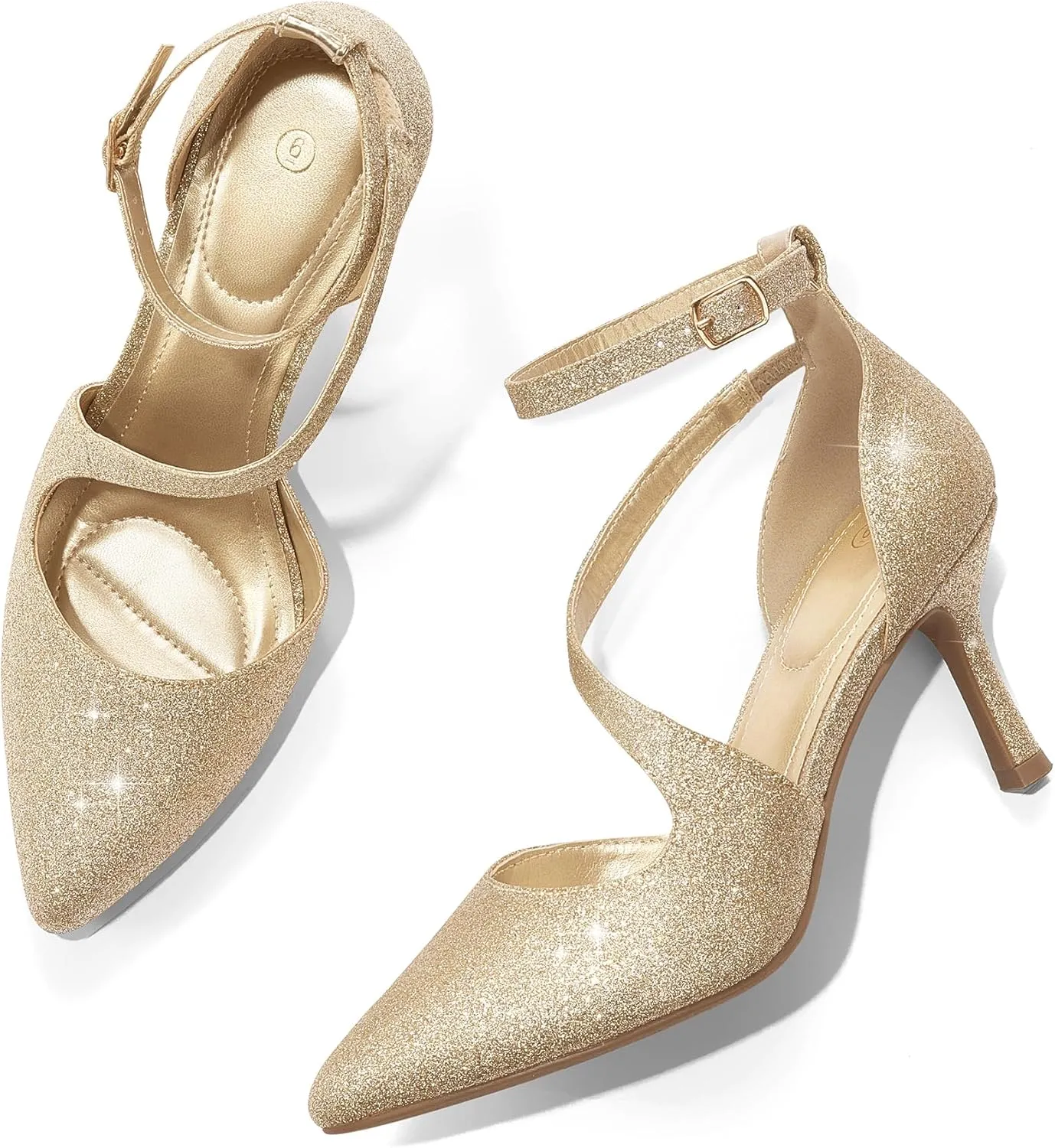 mysoft Women's Pumps Pointed Toe Stiletto Ankle Strap Closed Toe Low Heel Wedding Party Dress Shoes