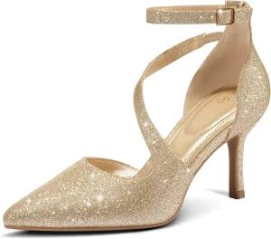 mysoft Women's Pumps Pointed Toe Stiletto Ankle Strap Closed Toe Low Heel Wedding Party Dress Shoes