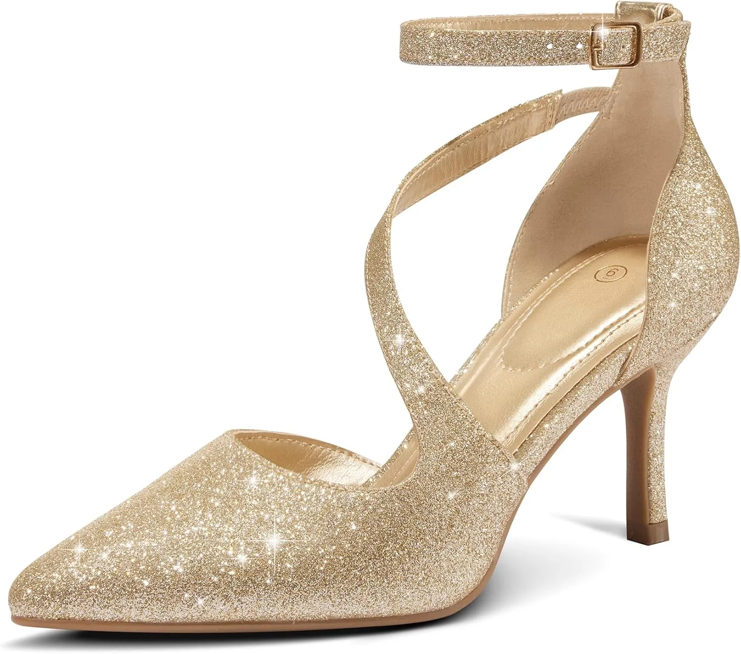 mysoft Women's Pumps Pointed Toe Stiletto Ankle Strap Closed Toe Low Heel Wedding Party Dress Shoes
