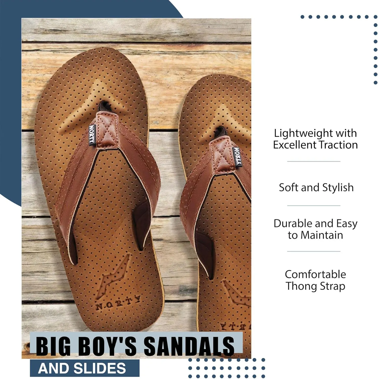 NORTY Big Boy's Slide Sandals and Thongs for Beach and Boats - Kids Flip Flops