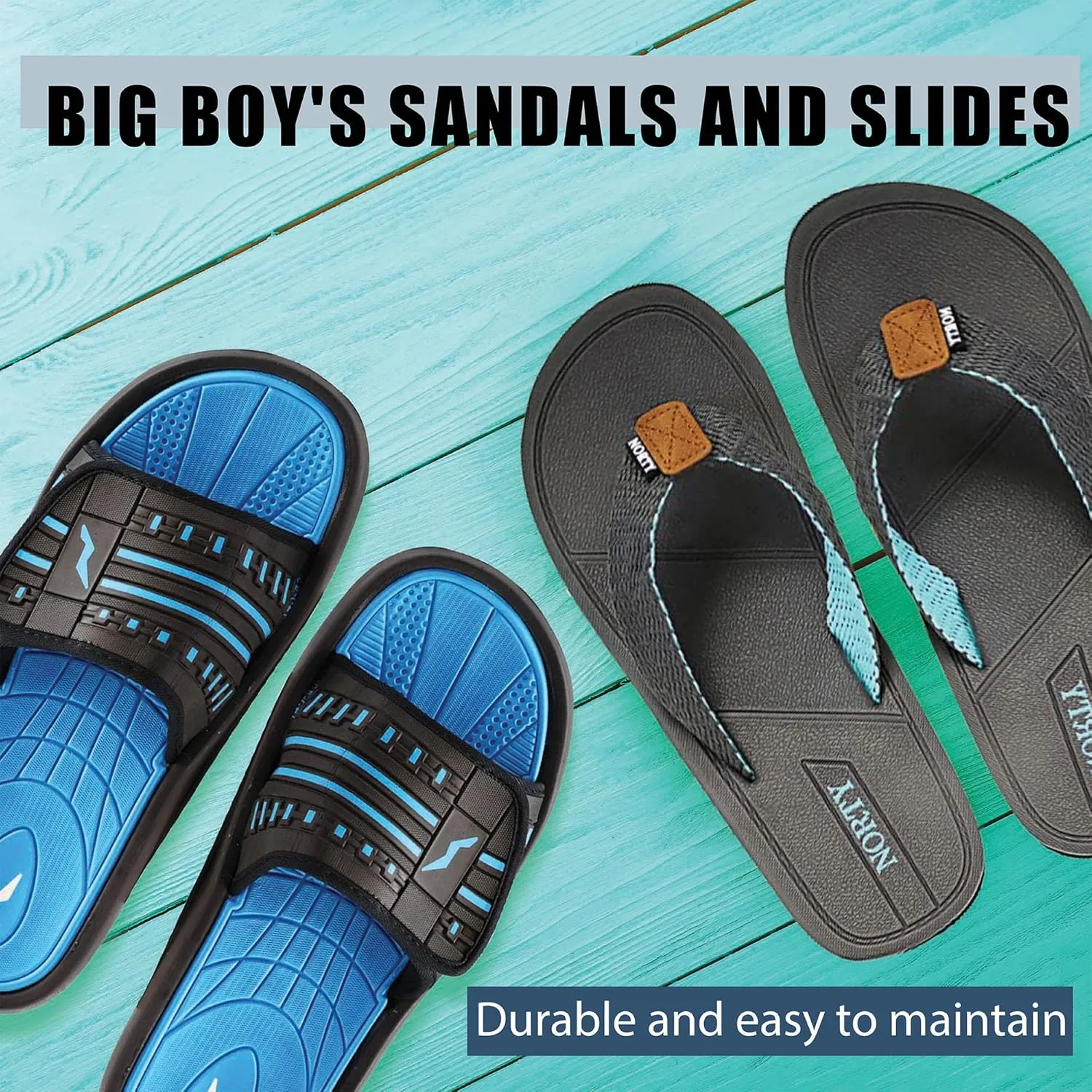 NORTY Big Boy's Slide Sandals and Thongs for Beach and Boats - Kids Flip Flops