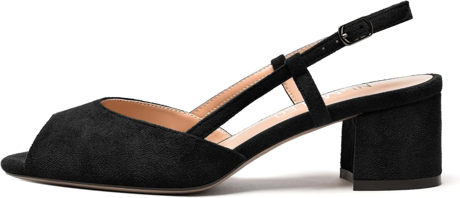 NUMALEO Womens Party Suede Buckle Comfortable Slingback Peep Toe Sexy Chunky Low Heel Pumps Shoes 2 Inch