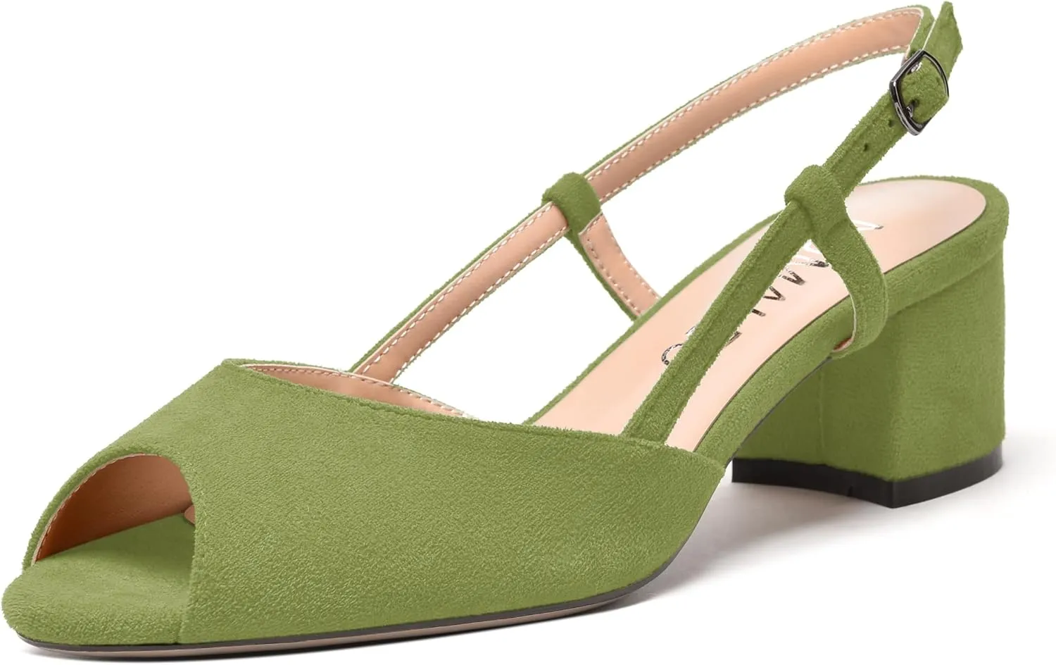 NUMALEO Womens Party Suede Buckle Comfortable Slingback Peep Toe Sexy Chunky Low Heel Pumps Shoes 2 Inch