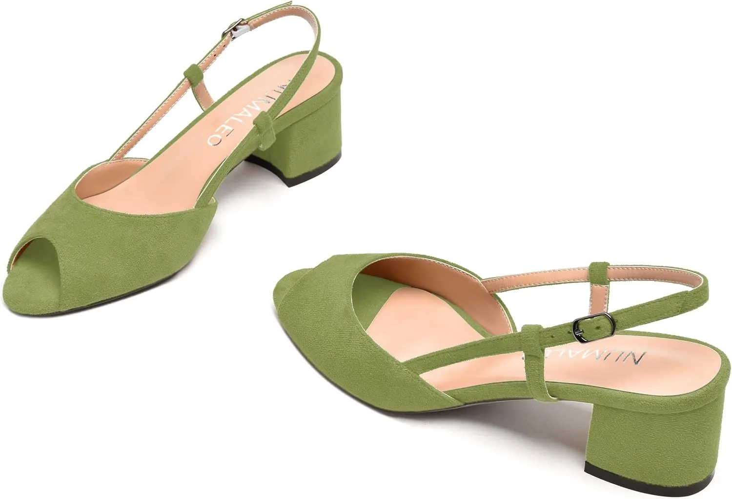 NUMALEO Womens Party Suede Buckle Comfortable Slingback Peep Toe Sexy Chunky Low Heel Pumps Shoes 2 Inch