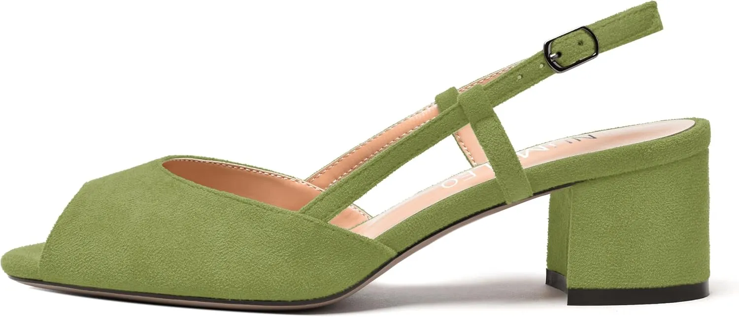 NUMALEO Womens Party Suede Buckle Comfortable Slingback Peep Toe Sexy Chunky Low Heel Pumps Shoes 2 Inch