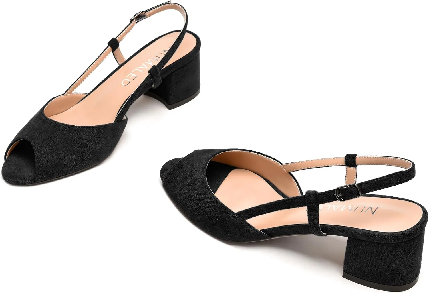 NUMALEO Womens Party Suede Buckle Comfortable Slingback Peep Toe Sexy Chunky Low Heel Pumps Shoes 2 Inch