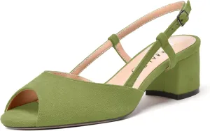 NUMALEO Womens Party Suede Buckle Comfortable Slingback Peep Toe Sexy Chunky Low Heel Pumps Shoes 2 Inch