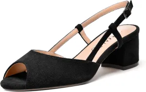 NUMALEO Womens Party Suede Buckle Comfortable Slingback Peep Toe Sexy Chunky Low Heel Pumps Shoes 2 Inch