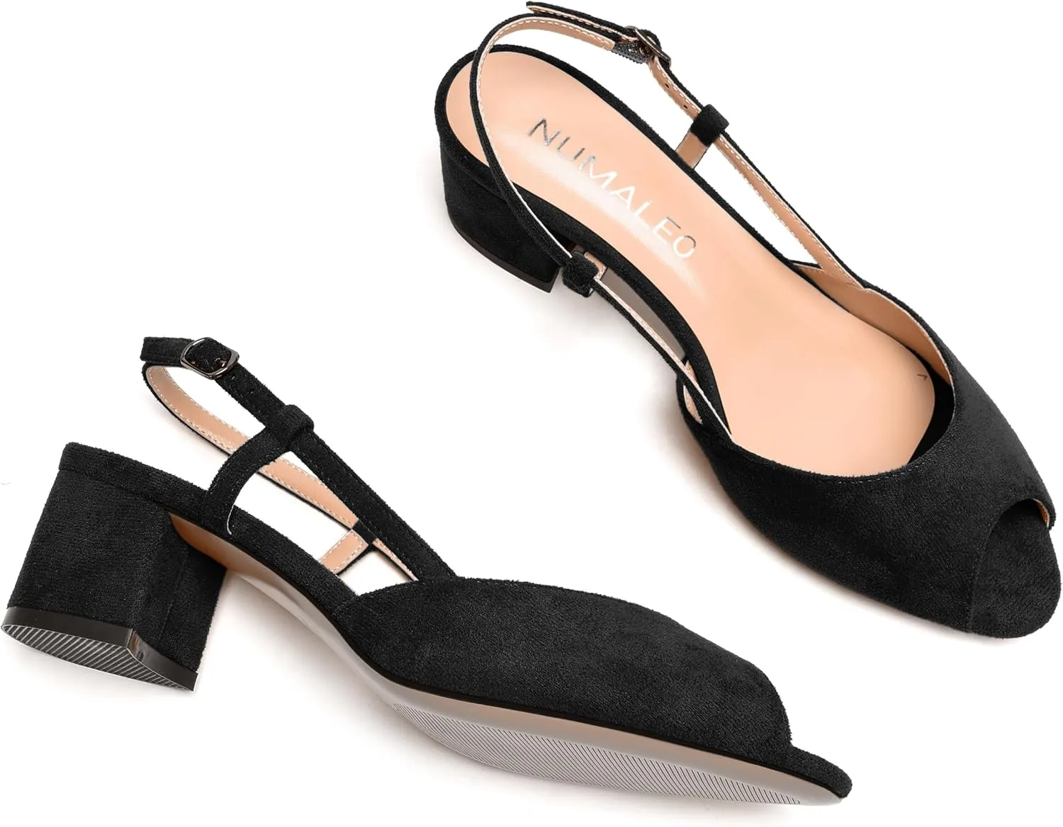 NUMALEO Womens Party Suede Buckle Comfortable Slingback Peep Toe Sexy Chunky Low Heel Pumps Shoes 2 Inch