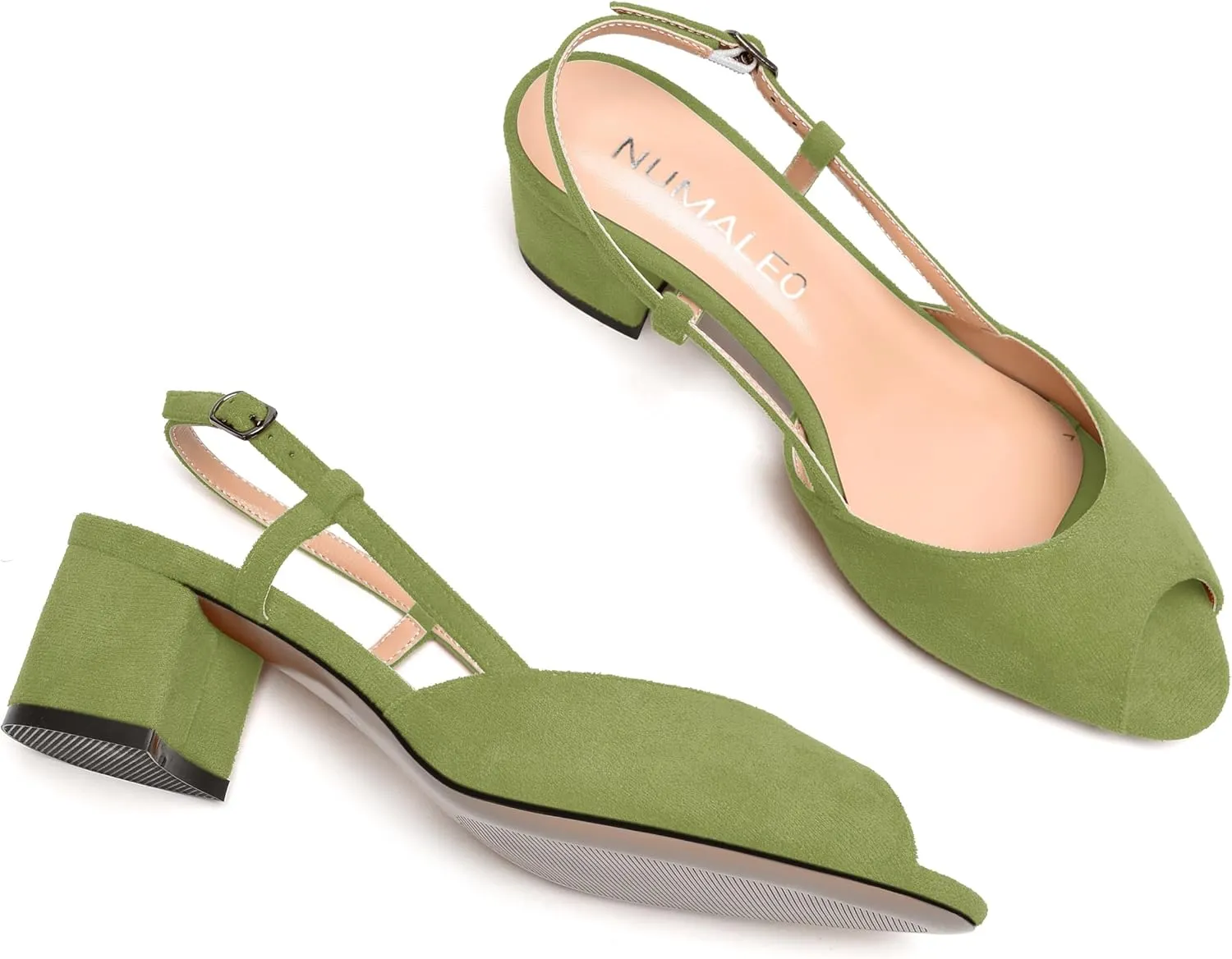NUMALEO Womens Party Suede Buckle Comfortable Slingback Peep Toe Sexy Chunky Low Heel Pumps Shoes 2 Inch