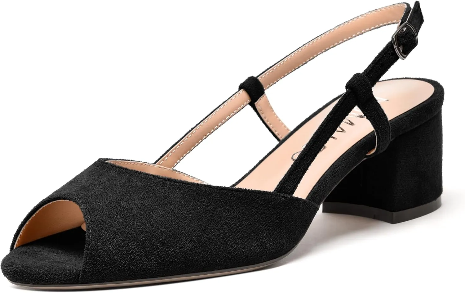 NUMALEO Womens Party Suede Buckle Comfortable Slingback Peep Toe Sexy Chunky Low Heel Pumps Shoes 2 Inch