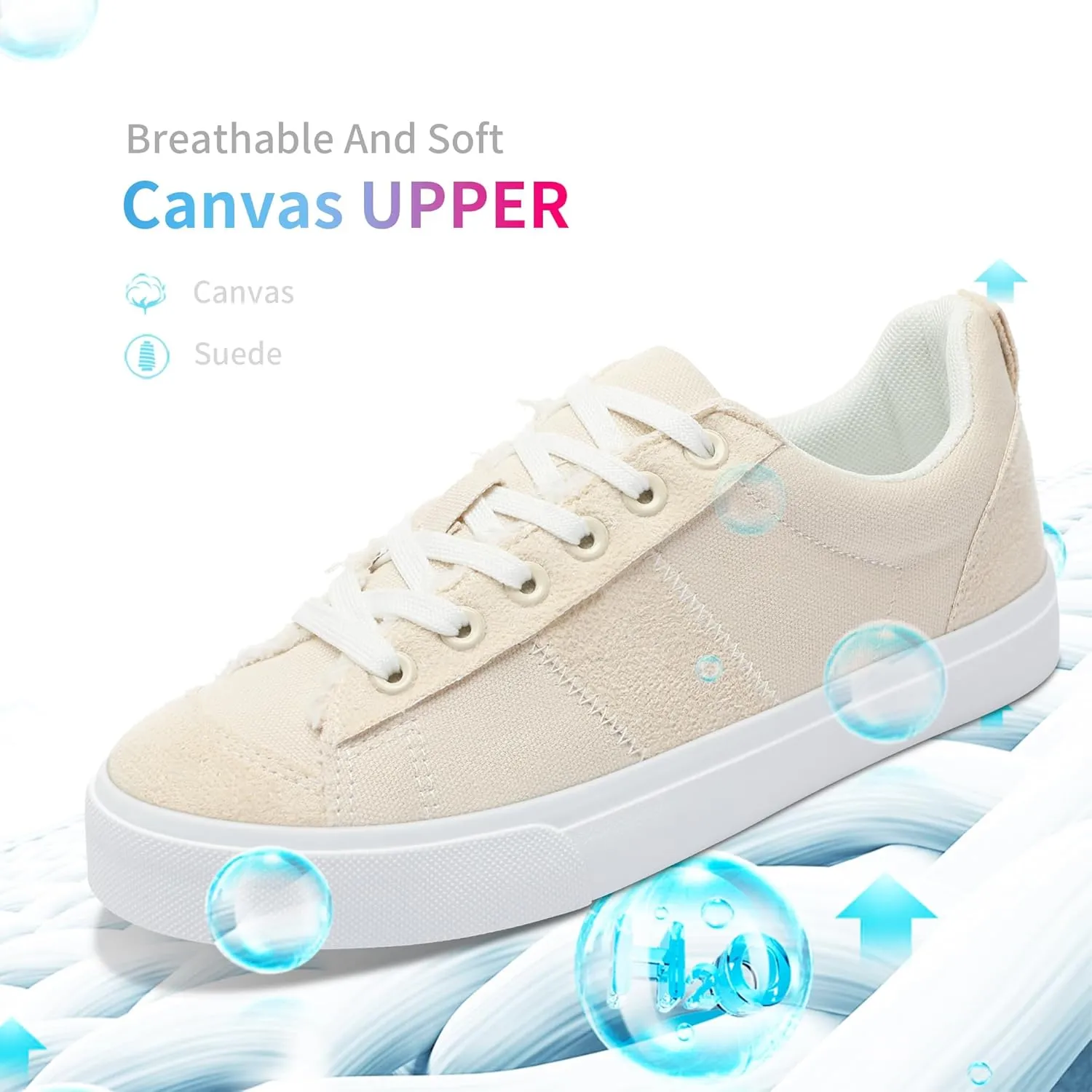 Obtaom Women's Canvas Sneakers Cute Lace up Fashion Sneaker Comfortable Skate Shoe for Lady Casual Tennis Flats