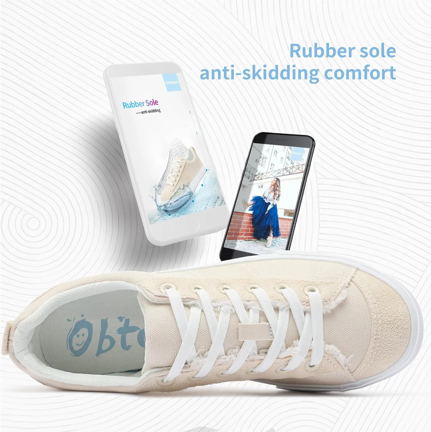 Obtaom Women's Canvas Sneakers Cute Lace up Fashion Sneaker Comfortable Skate Shoe for Lady Casual Tennis Flats