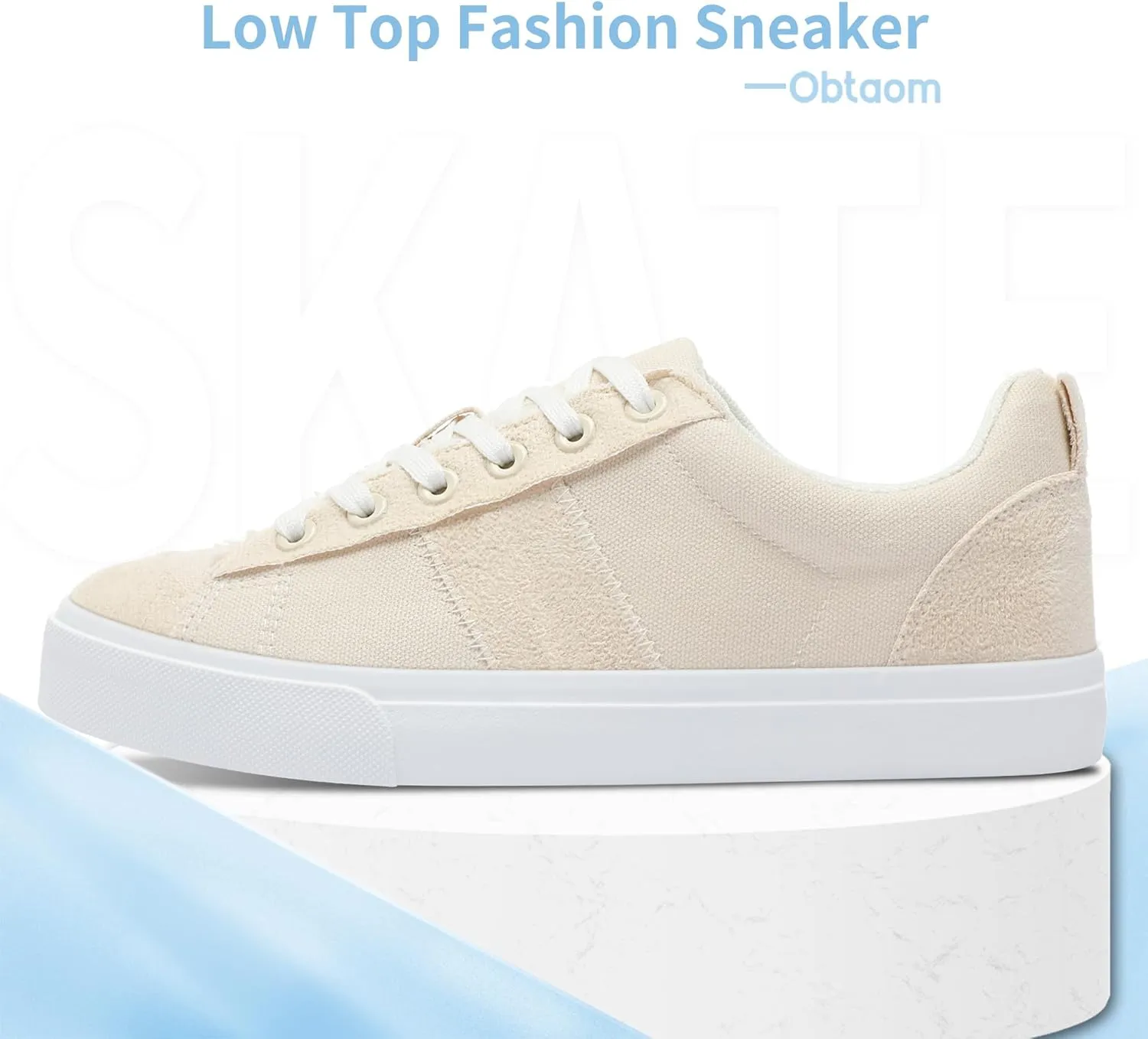 Obtaom Women's Canvas Sneakers Cute Lace up Fashion Sneaker Comfortable Skate Shoe for Lady Casual Tennis Flats