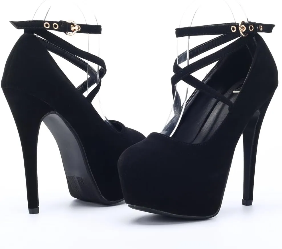 OCHENTA Women's Ankle Strap Platform Party Closed Toe Dress High Heels Pumps