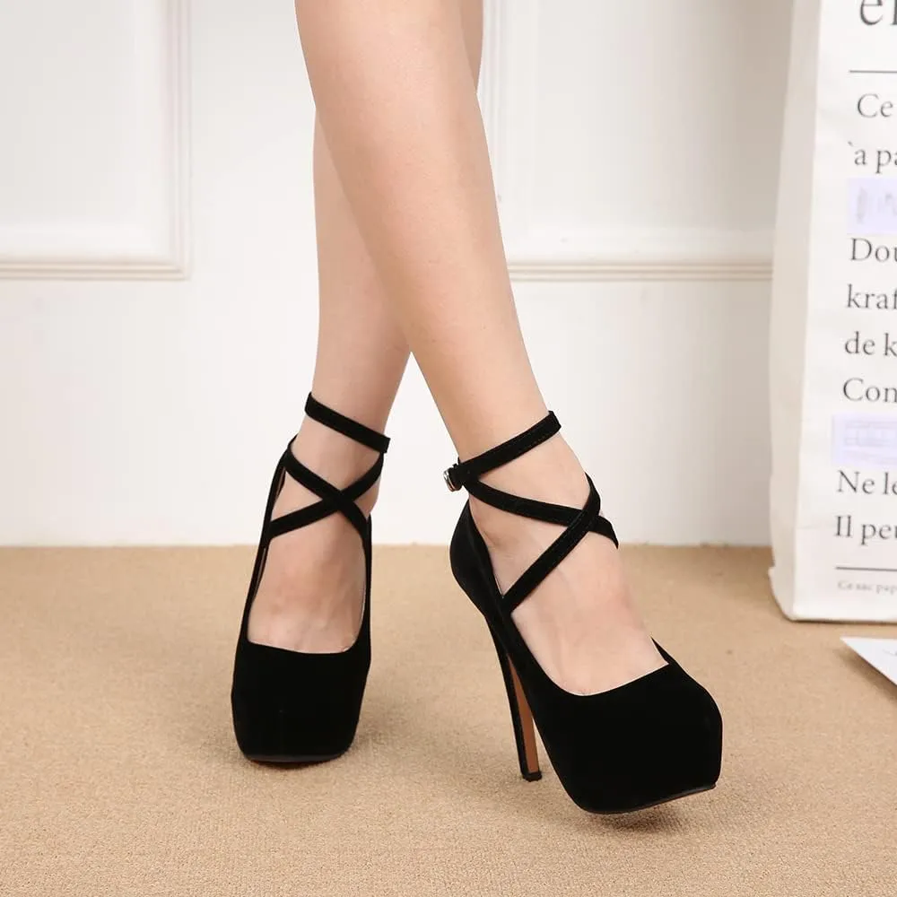 OCHENTA Women's Ankle Strap Platform Party Closed Toe Dress High Heels Pumps